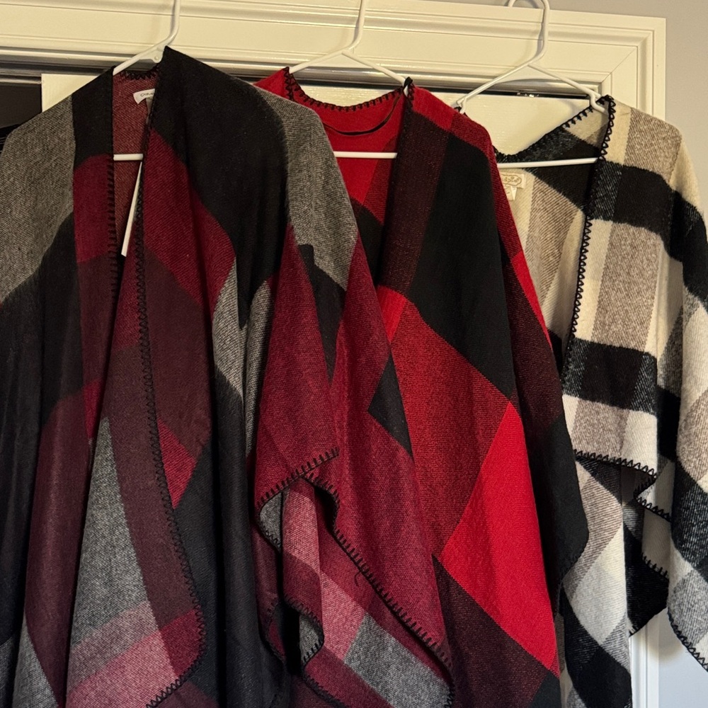 Red and Black Plaid Poncho set of 3 mud pie, Calvin Klein